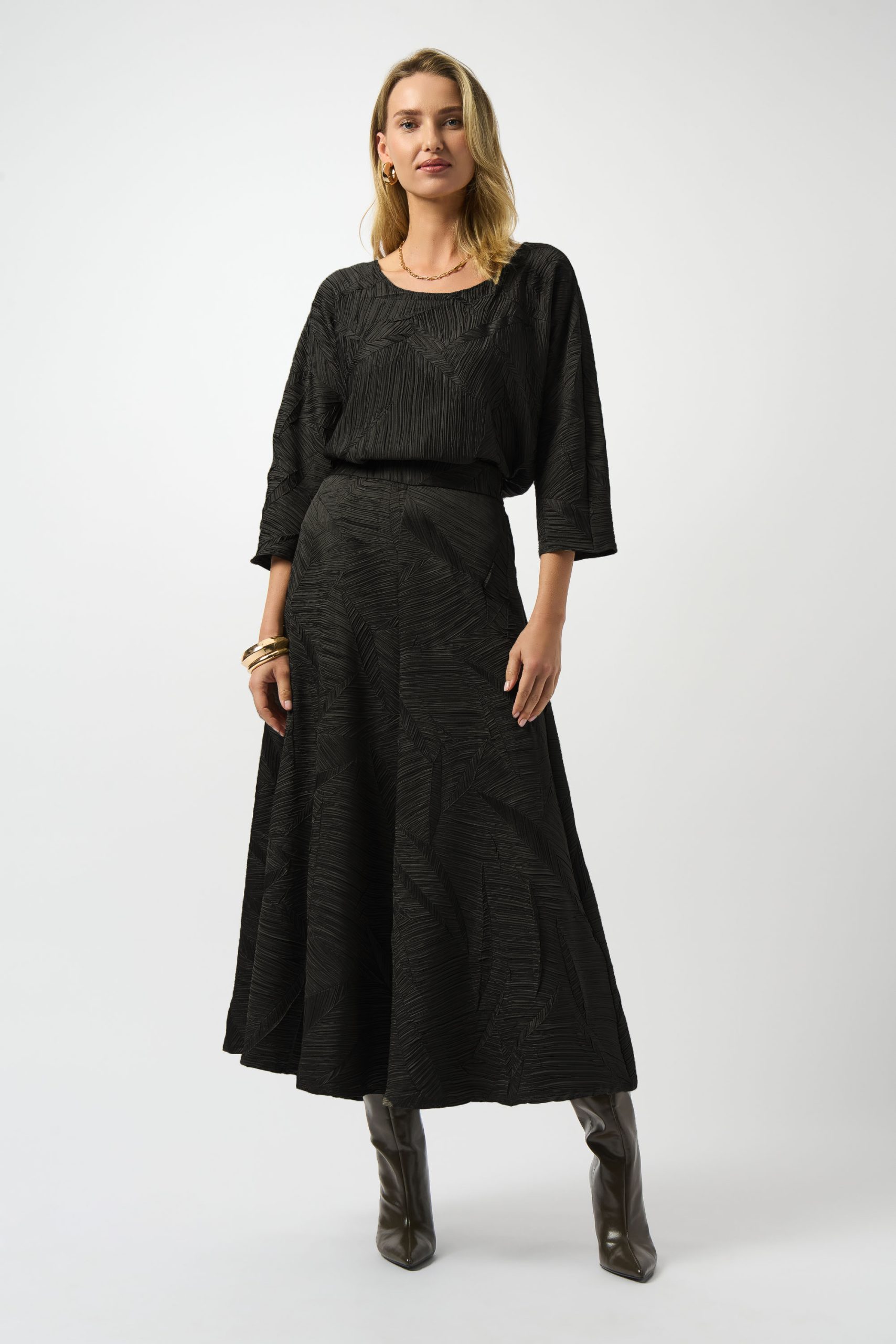 Black Abstract Flared Skirt