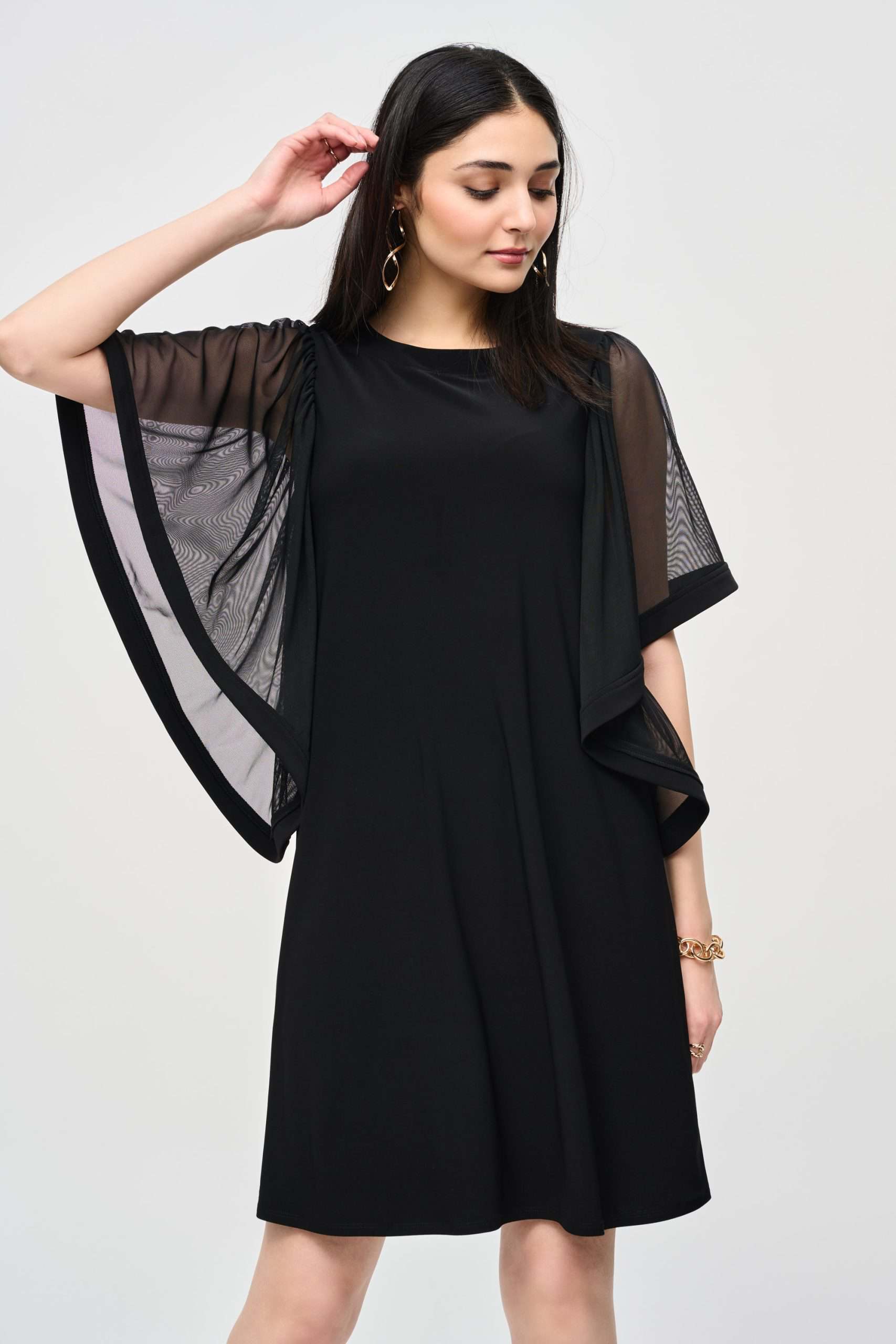 Silky Knit and Mesh Trapeze Dress