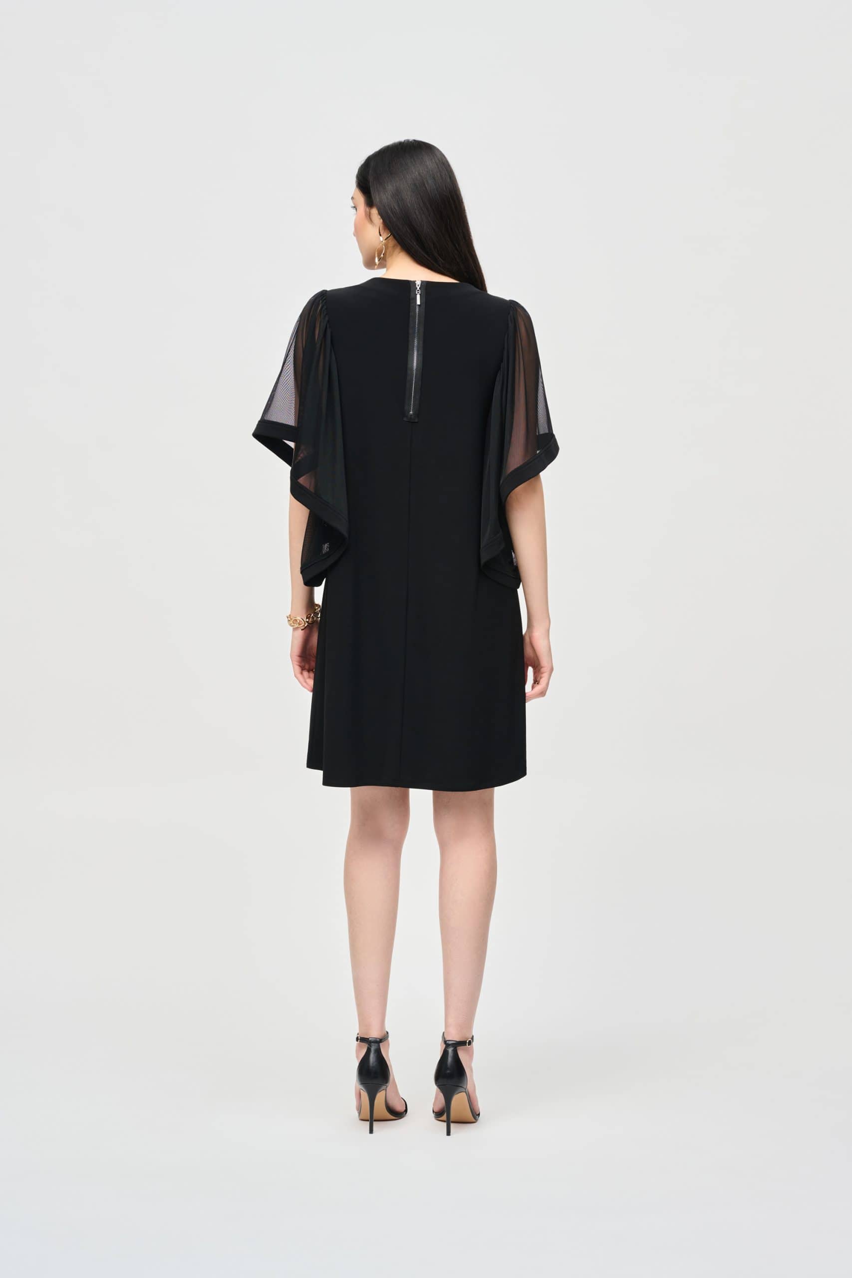 Silky Knit and Mesh Trapeze Dress - Image 4